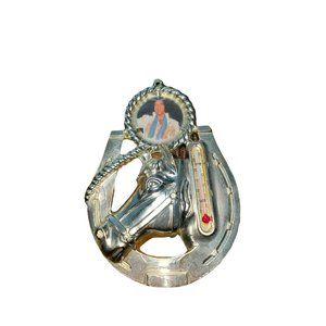 Vintage Plastic Gold Horse Head Thermometer Elvis Presley Photo Picture Works